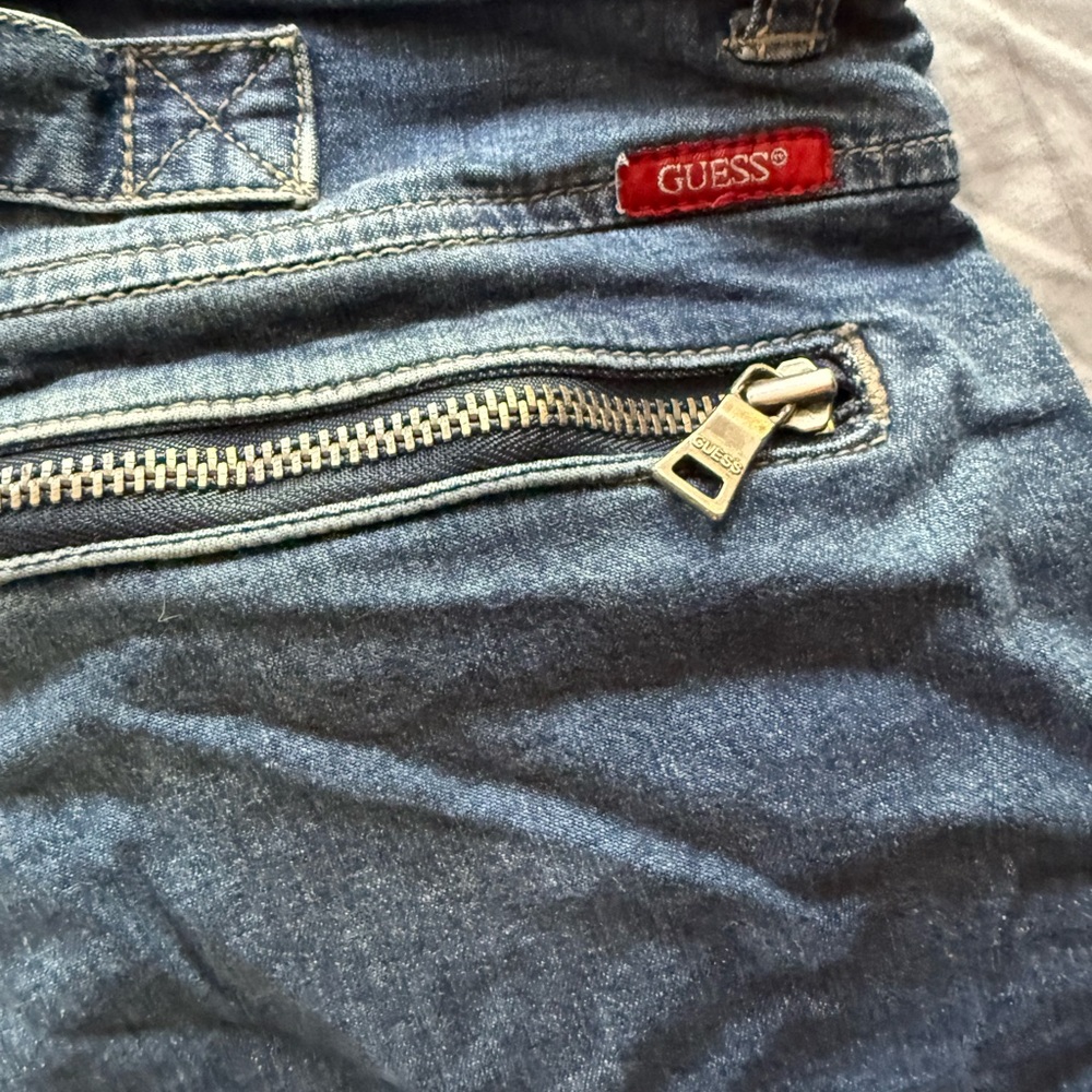 Guess Women's Blue Flare cargo Jeans with Zipper Accent vintage Y2K - Picture 2 of 5